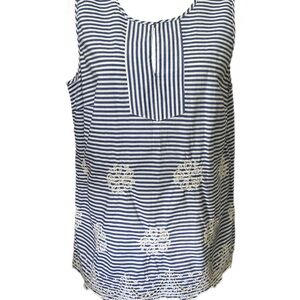 Talbots cotton, blue & white striped sleeveless summer top, size large